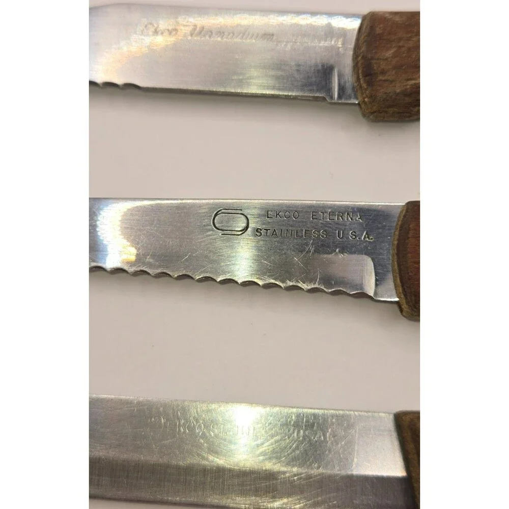 Vintage EKCO Knife Set (3) - Eterna & Vanadium Wood Handle Steak/Utility Knives